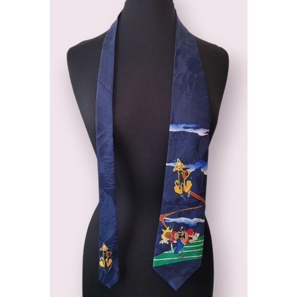 Vintage 1994 Taz & Daffy Silk Tie | Football Toons | Warner Bros | EUC - Picture 1 of 6